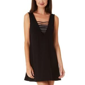 California Waves Women Black Rayon Jersey Strappy Swim Cover-Up Dress Size XS